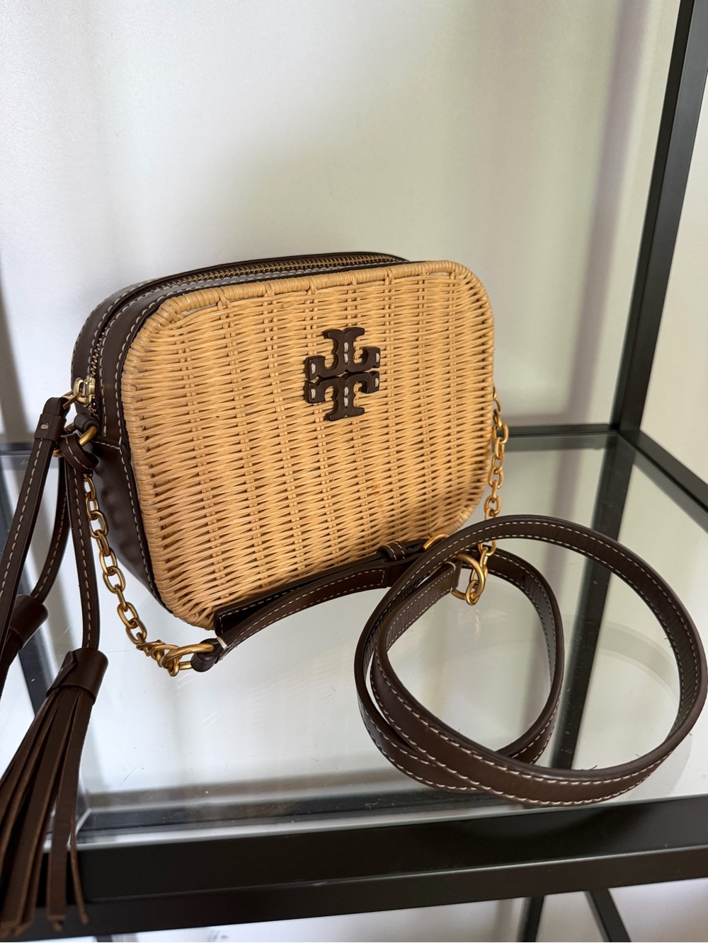 Tory Burch McGraw Woven Dark Brown Crossbody Bag - Picture 5 of 11